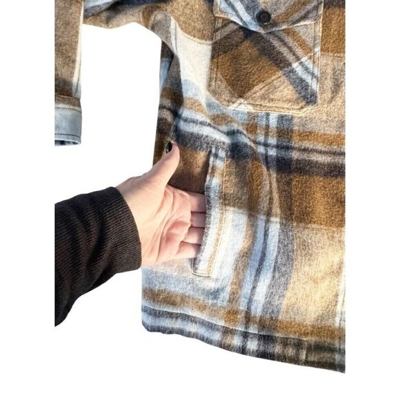 Zara Woman's Sz XS Blue Brown Plaid Wool Blend Italian Fabric Jacket Shacket - Picture 8 of 11